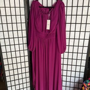 Ever Pretty Long Sleeve Magenta Dress